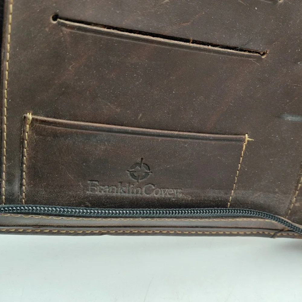 BRONCOS Franklin Covey Brown Leather Zip Planner 7 Ring Binder Vtg 11